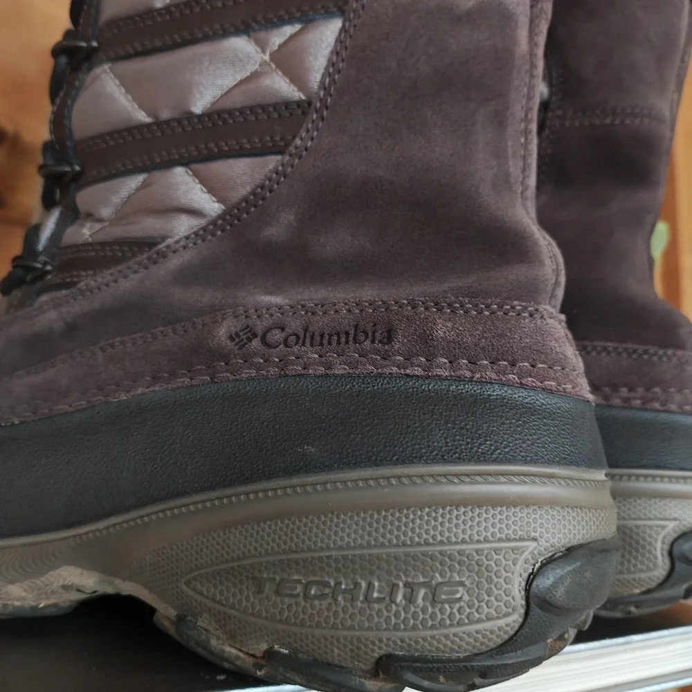 Columbia Omni Heat Waterproof Snow Boots Suede Leather Faux Fur BL1460-287 8.5